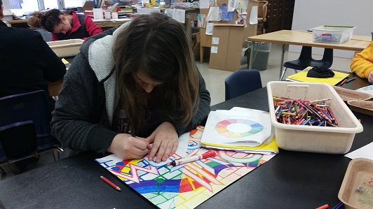 Student working on art project